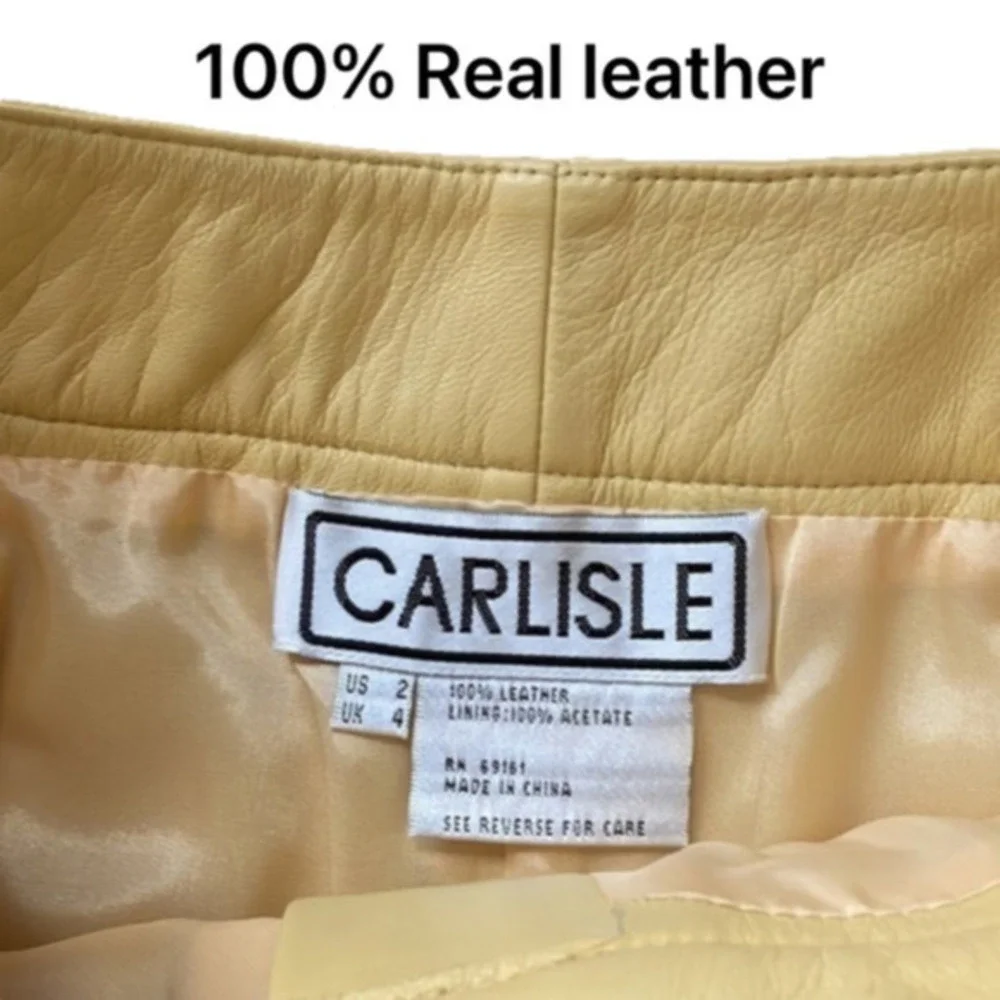 100% Real leather pants mustard golden yellow designer vintage pants high waist